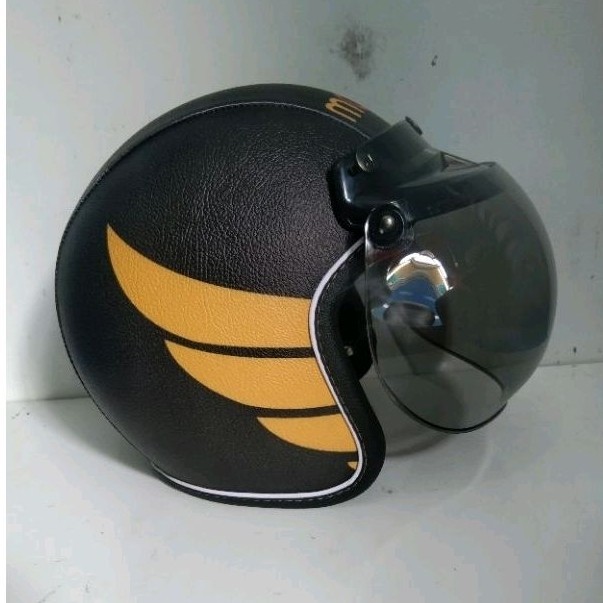 Helm Retro Bogo dewasa motif Ojol Maxim hitam - helm model bogo dewasa