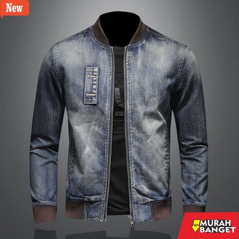 jaket kulit pria garut Jaket Jeans Bomber Biowosh Keren Polos Resleting Denim Jins