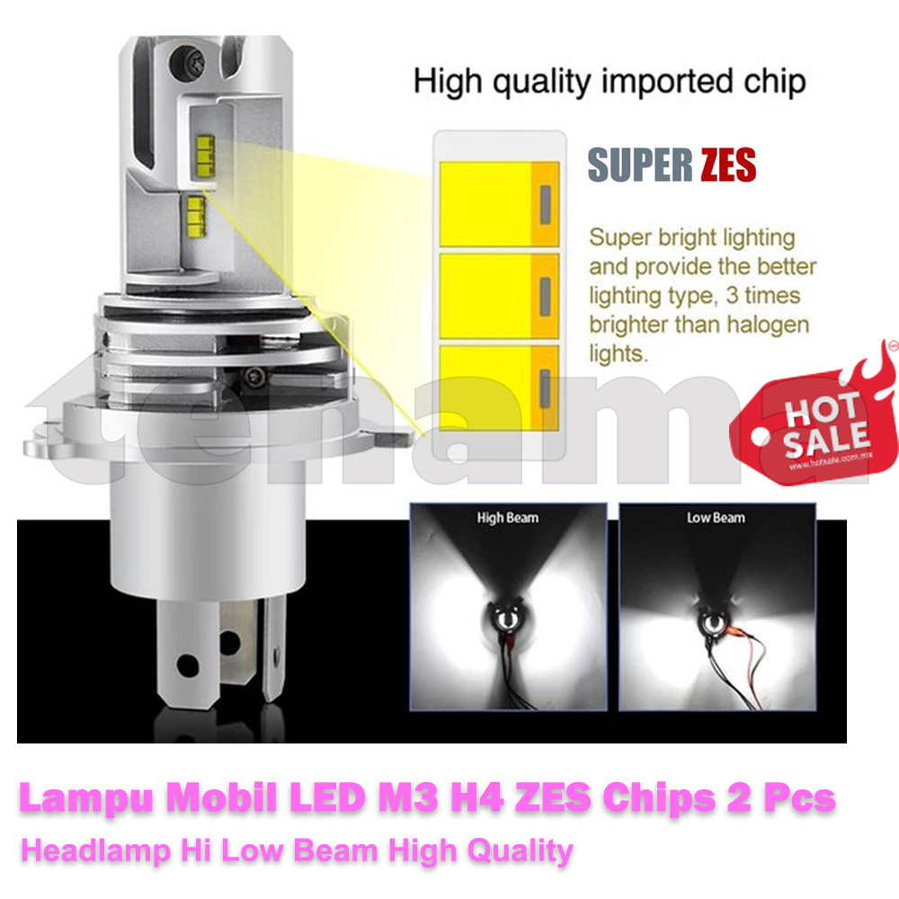 Lampu Utama Mobil LED M3 H4 ZES Chips 2 Pcs Headlamp Hi Low Beam