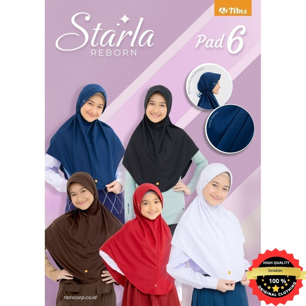 BERGO HIJAB NIBRAS STARLA PAD 6 / BERGO SEKOLAH KERUDUNG ANAK / JILBAB HITAM