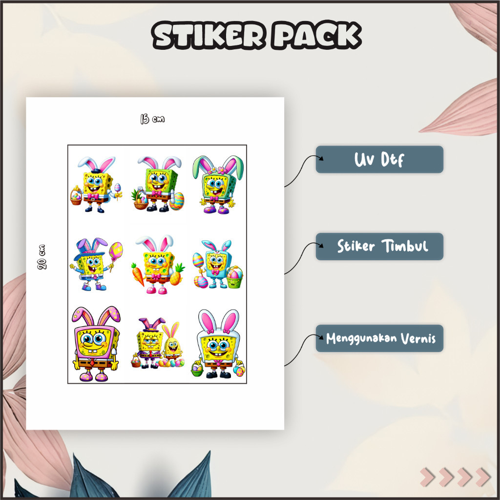 

Sticker Timbul UV DTF Tempel Hape Laptop Helm Kulkas Koper Cermin Motif Spongebob Kuning Pink P17