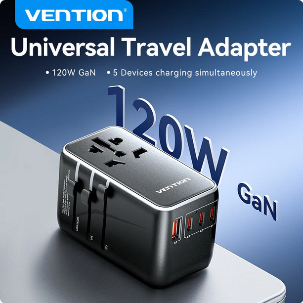 Vention Adaptor GaN Charger Wall Charger Kepala Adaptor 120W Multiport PD Fast Charging