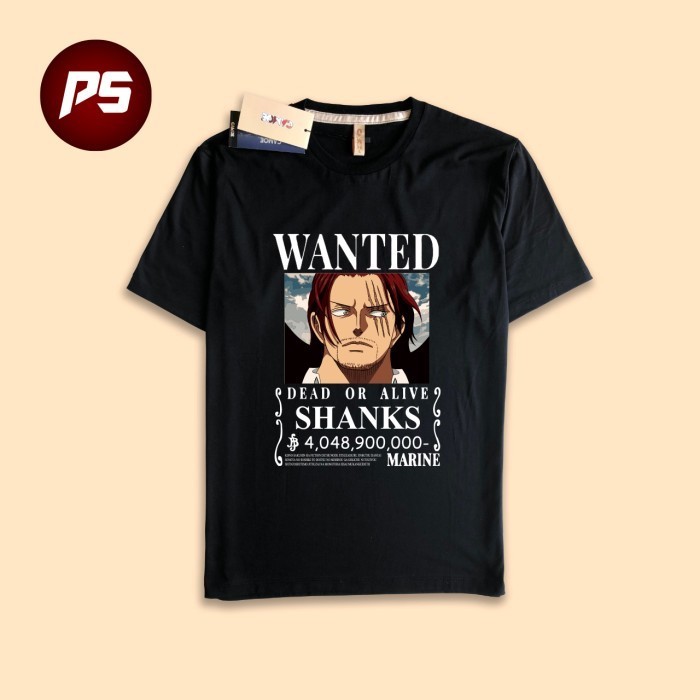 Kaos Baju Akagami Shanks Wanted Bounty Red Hair Pirates One Piece