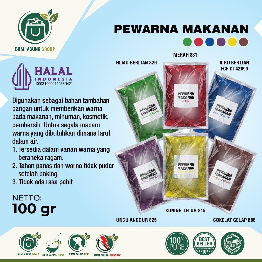 

Pewarna Makanan bubuk HALAL 100gram 100 gram 100g 100 g Pewarna Sabun Kosmetik Cosmetic Slime Kerajinan powder copy food grade