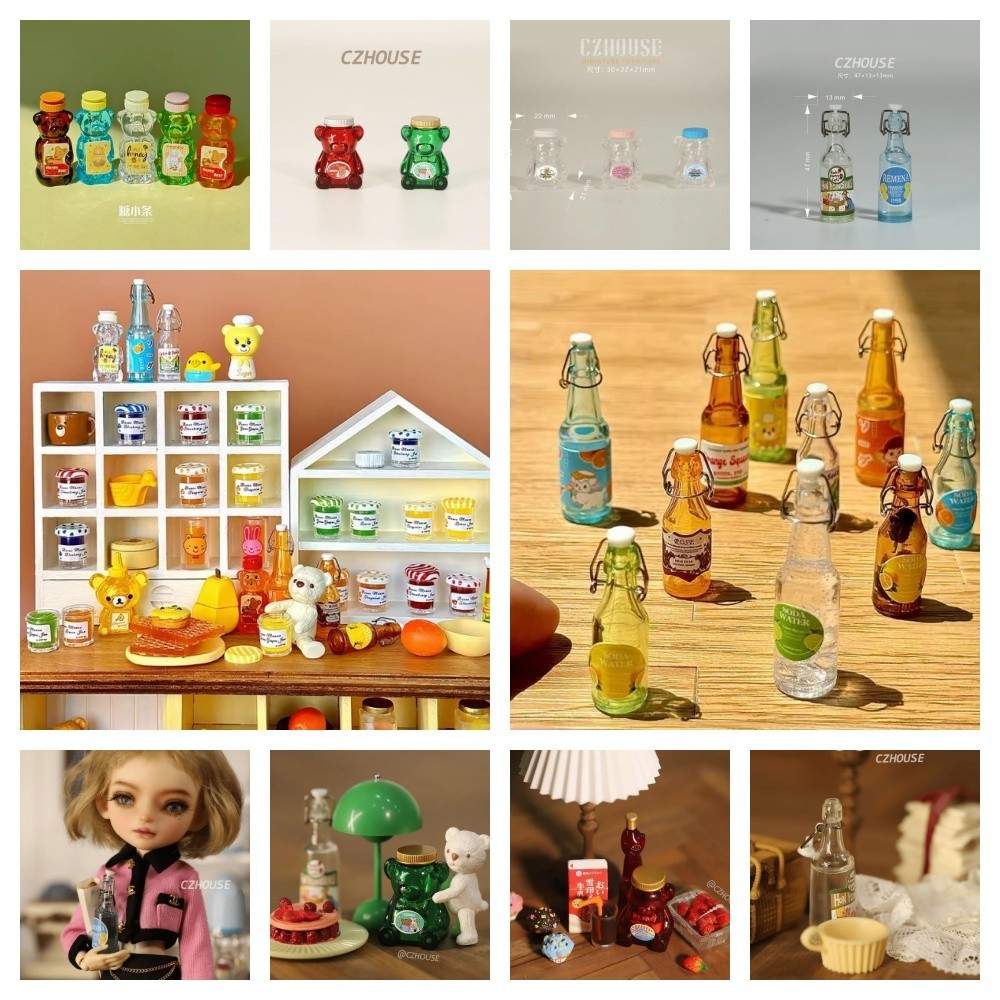 DollHouse Miniature Food Toy Bear Beverage Jar Candy Jar Biscuit Jar Model Bjd Doll Mini Party Cold 