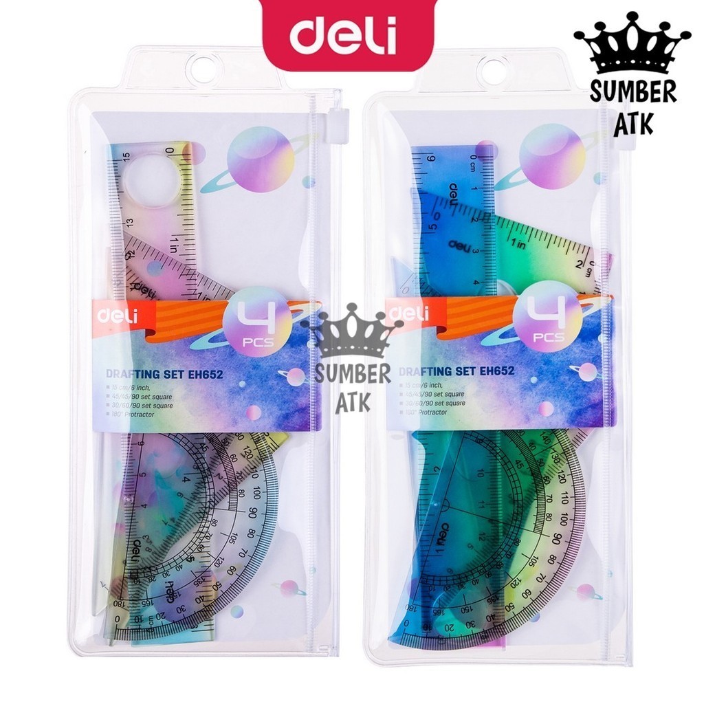 

Deli Ruled Set Penggaris 2 Warna Gradasi dengan Tinta UV Tahan Lama untuk Pengukuran Akurat Drafting Set EH652 H652