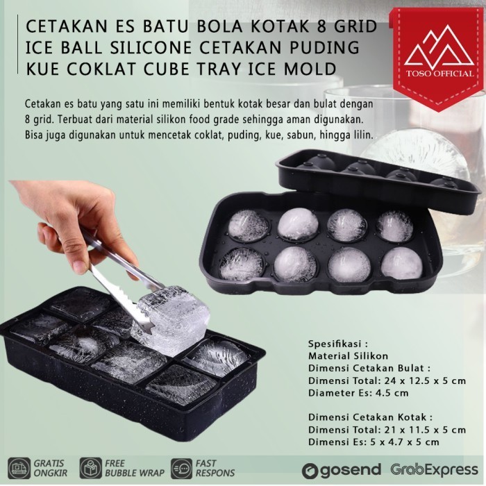 

TERJUAL Cetakan Es Batu Bola Kotak 8 Grid Ice Ball Silicone Cetakan Puding Kue - BULAT-8GRID