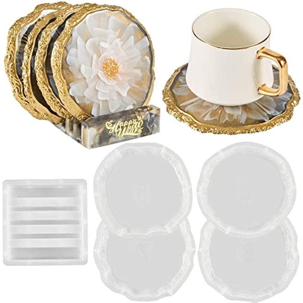 Noble Coaster Box Resin Crystal Drop Glue Mold DIY Mining Ddge Irregular Coaster Set Mirror Silicone