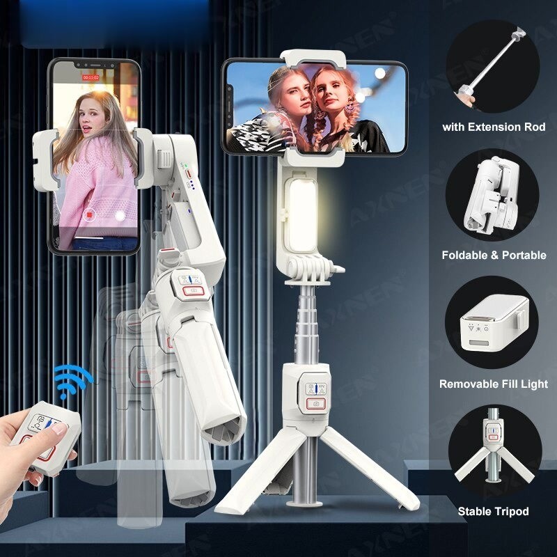AXNEN A10 Smartphone Handheld Gimbal with Fill Light Extension Rod Remote,Cellphone Video Record Sta