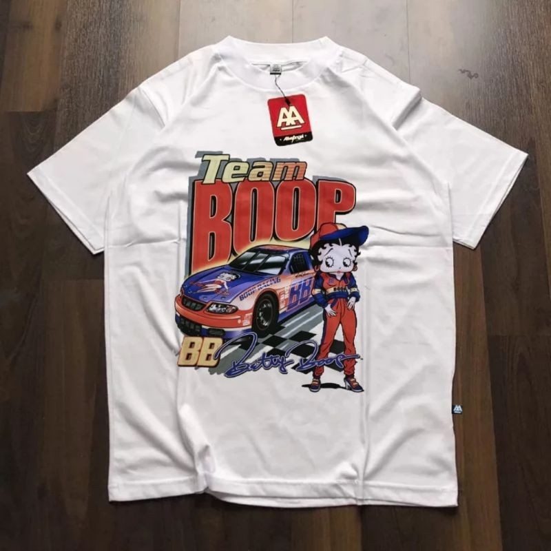 Kaos vintage nascar betty boop - Tshirt korean style unisex - Baju putih anime mobil balap - Surfing