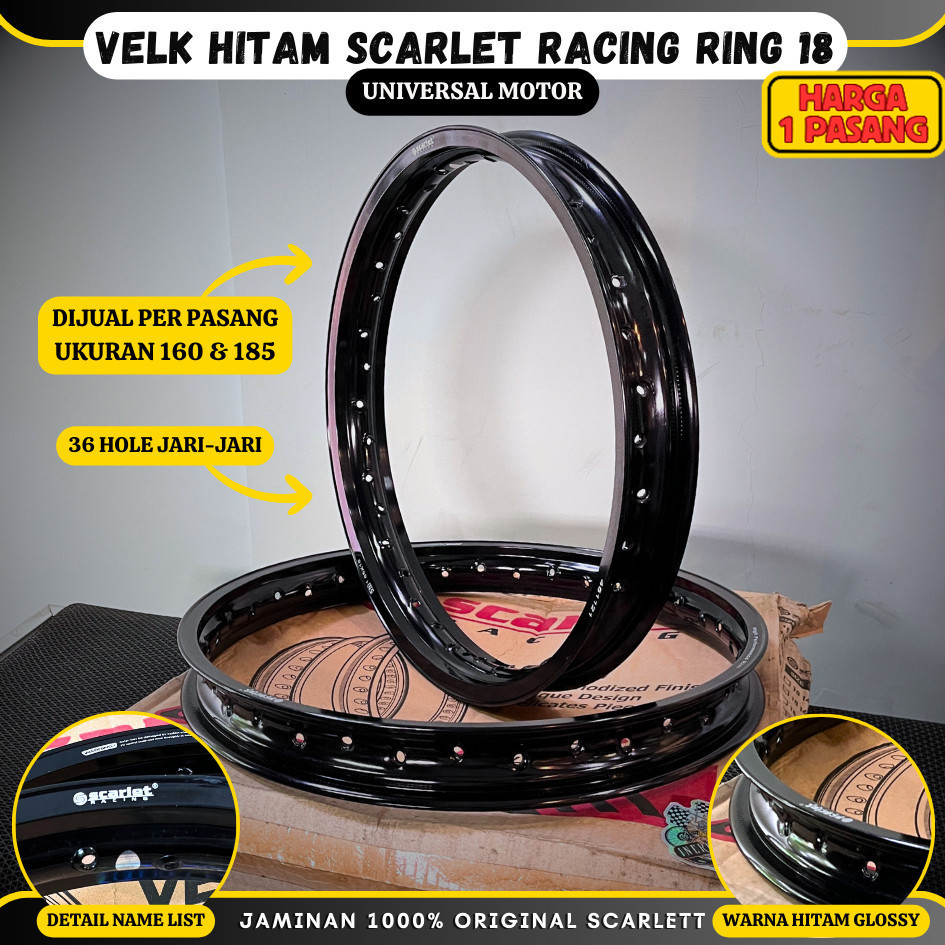Ring Velk Velg Hitam Ring 18 160 & 185 RX King RXS ORIGINAL SCARLET