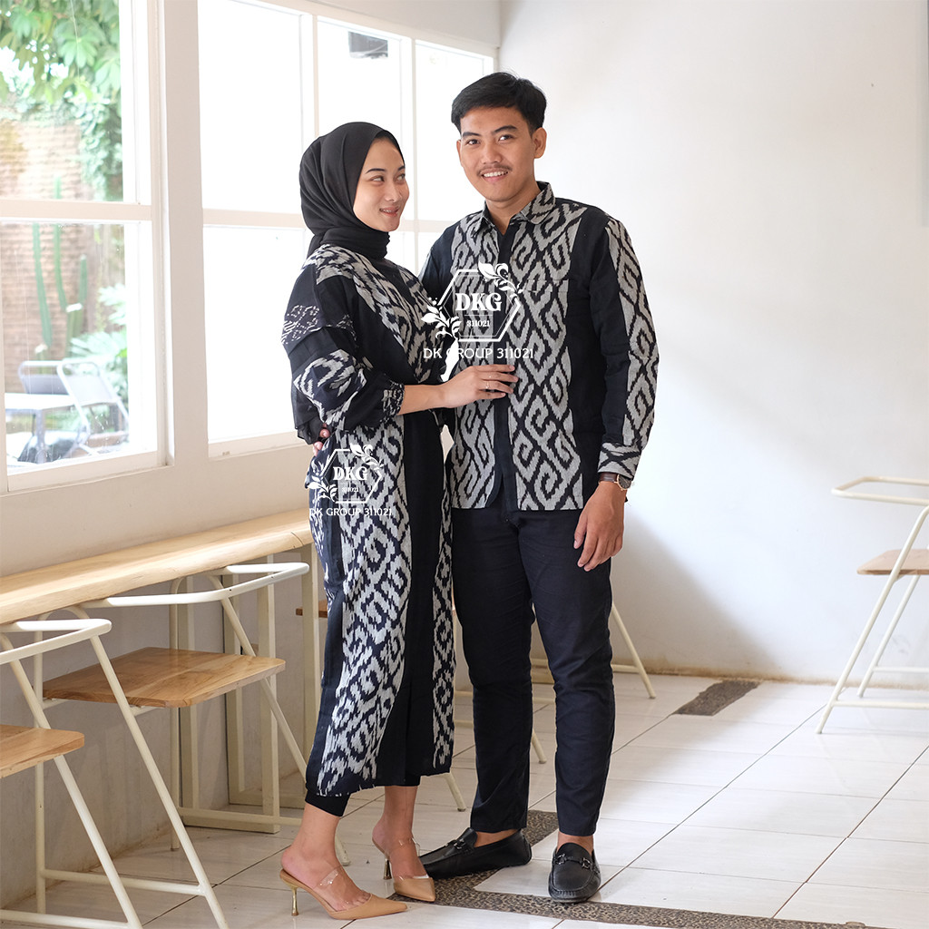 [READY STOCK] Set couple baju prewed, kemeja ethnic tenun troso, outer tenun ikat, baju kondangan, c