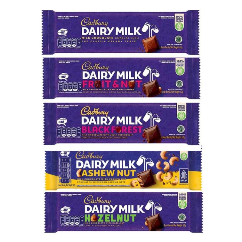 

Cadbury Dairy Milk Cokelat 62 gr dairy milk cashew blackforest hazelnut fruit nut