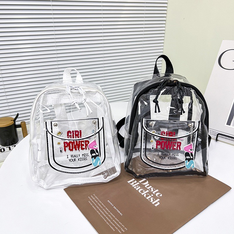 Tas Wanita PVC Baru Ransel Transparan Ransel Kain Plastik Warna Permen Tahan Air