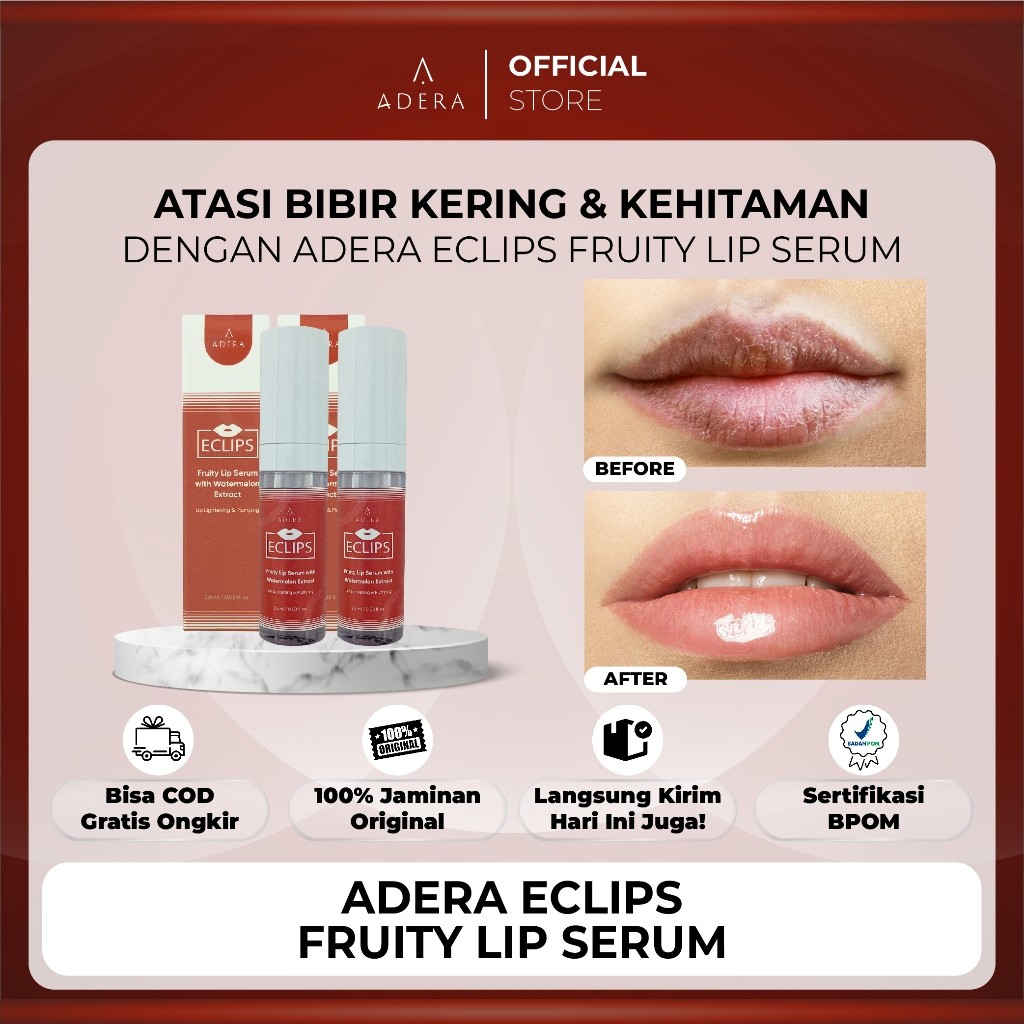 GARANSI ORI PAKET.Adera Serum Bibir Hitam, Kering, Pecah Jadi Merah Alami Permanen Pria Wanita Sudah