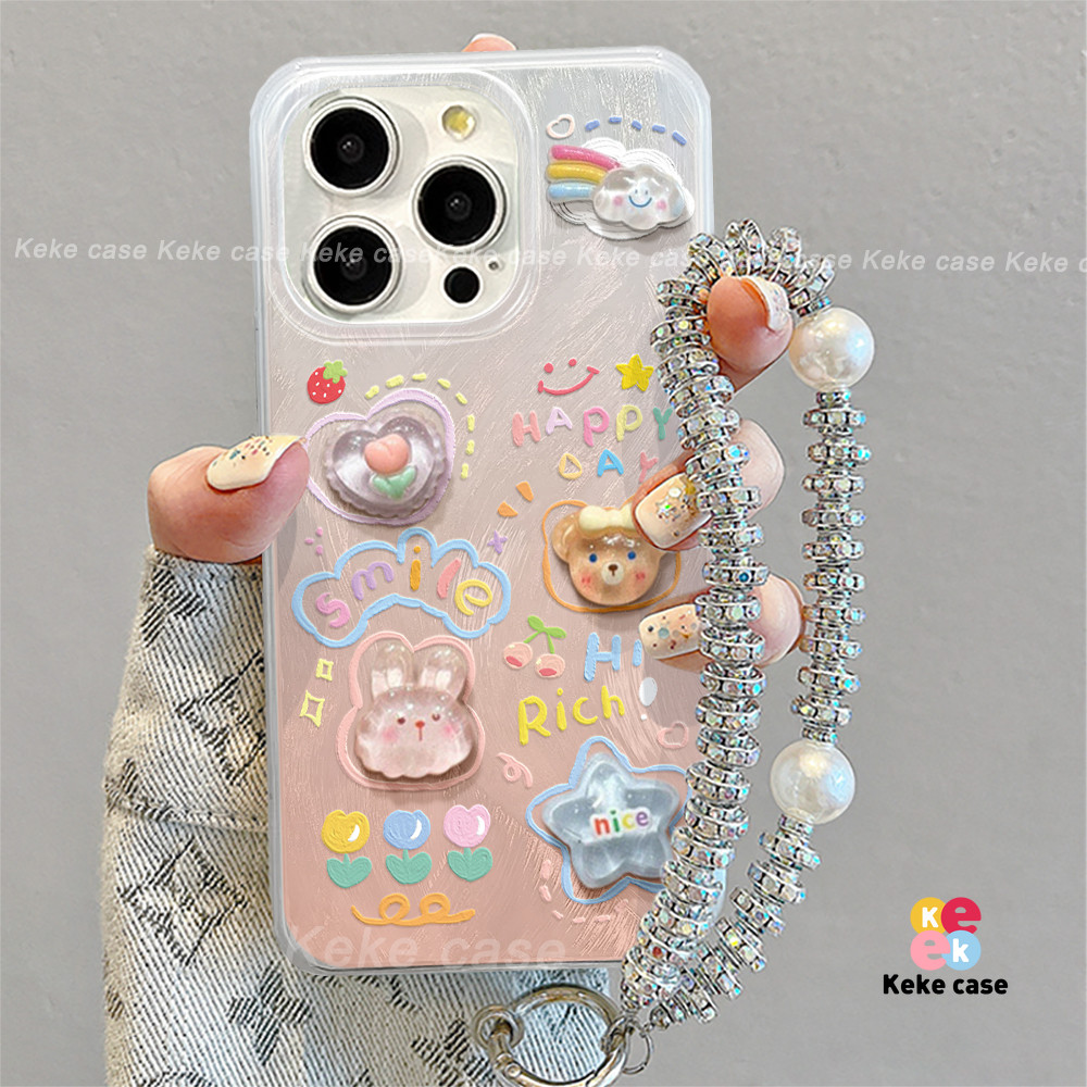 Case hp boneka grafiti Dengan tali pengikat Aksesori beruang 3D lucu aesthetic casing ponsel vivo Y2