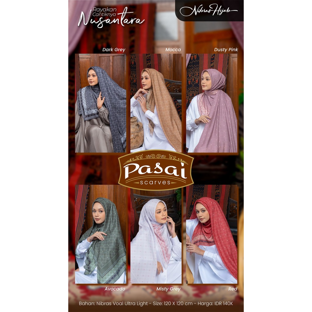 Nibras Hijab Kerudung Segi Empat Voal Premium Motif Pasai Scarves Segi Empat