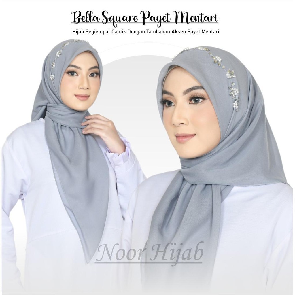 Jilbab Segiempat payet motif mentari// Bella Square pearly motif motif mentari JAHIT TEPI Polycotton