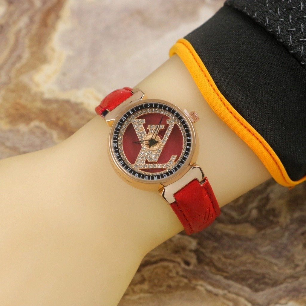 Jam Tangan Wanita LV677N Strap Kulit Case Putar Free Box & Baterai ( Bisa COD )