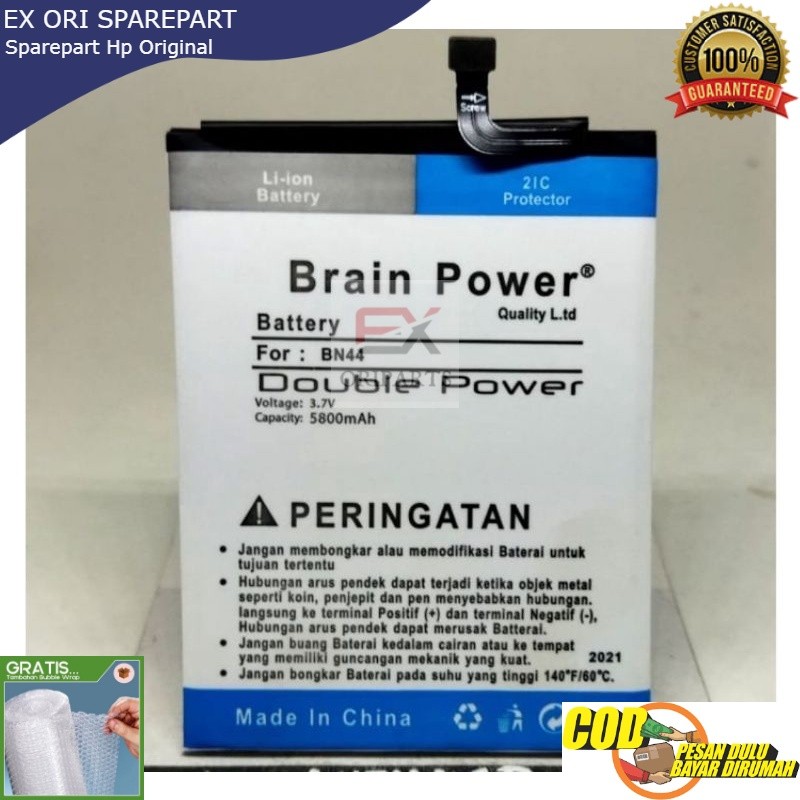 EX KOMPATIBLE GARANSI DOUBLE POWER 5000 MAH Baterai Batre Brainpower BN46 xiaomi Redmi 7 Note8  Dobl