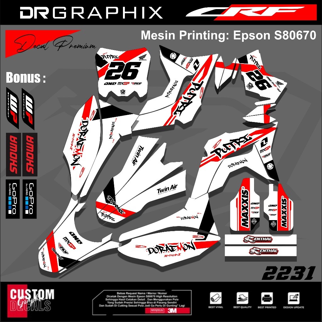PREMIUM DECAL STIKER HONDA CRF 150L CRF 250 FULL BODY COSTUM DESAIN TERBARU kode CRF-30