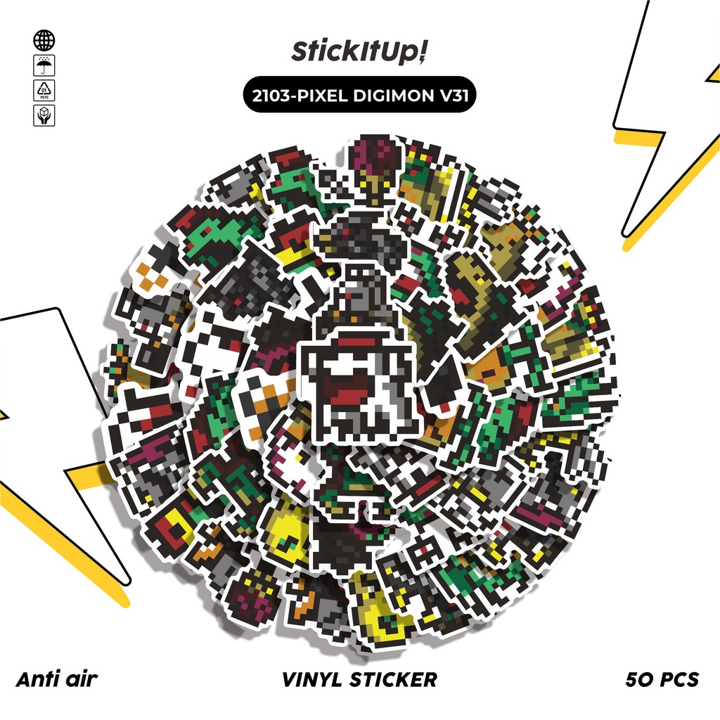 

COD✨ 50 Pcs Stiker Pack PIXEL DIGIMON V31 Lucu Aesthetic Vynil Waterproof untuk Freebies Sticker Buku Journal Casing HP Laptop