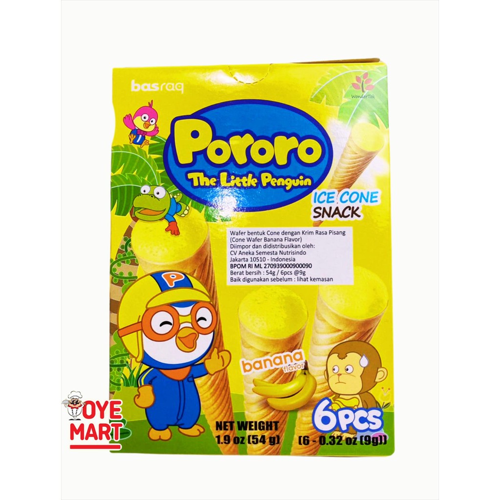 

PORORO ICE CONE RASA BANANA 54GR ISI 6 PCS / WAFER CONE RASA PISANG