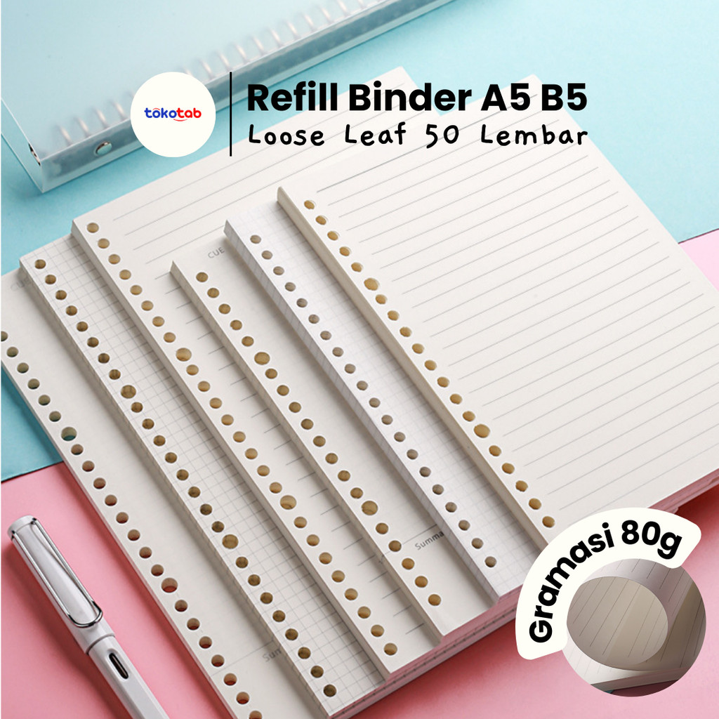 

Tokotab - Kertas Loose Leaf Kertas Refill Binder Isi Binder A5 B5 Garis Polos Kotak Dot 50 Lembar