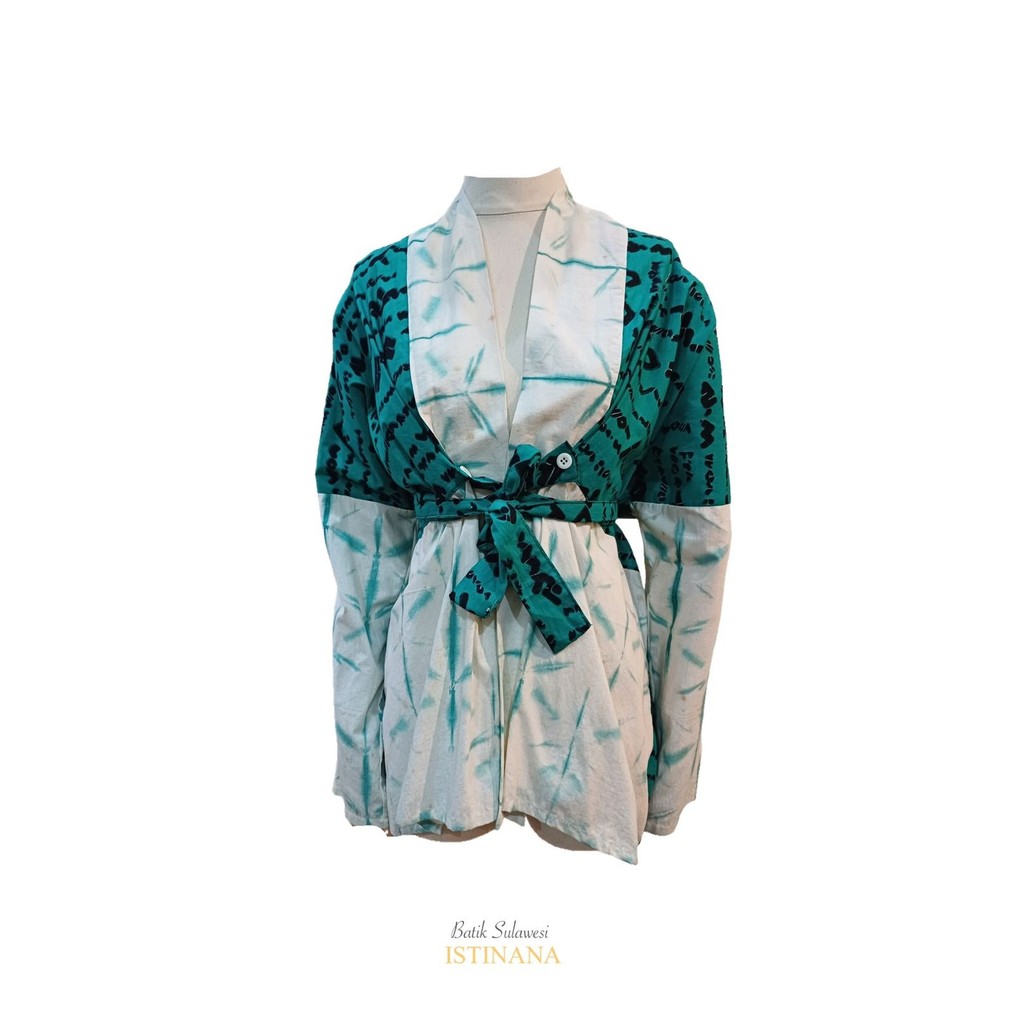 [Batik Sulawesi] Outer Kimono Batik Paraikatte Lontara Hijau Putih Khas Makassar Sulawesi Selatan