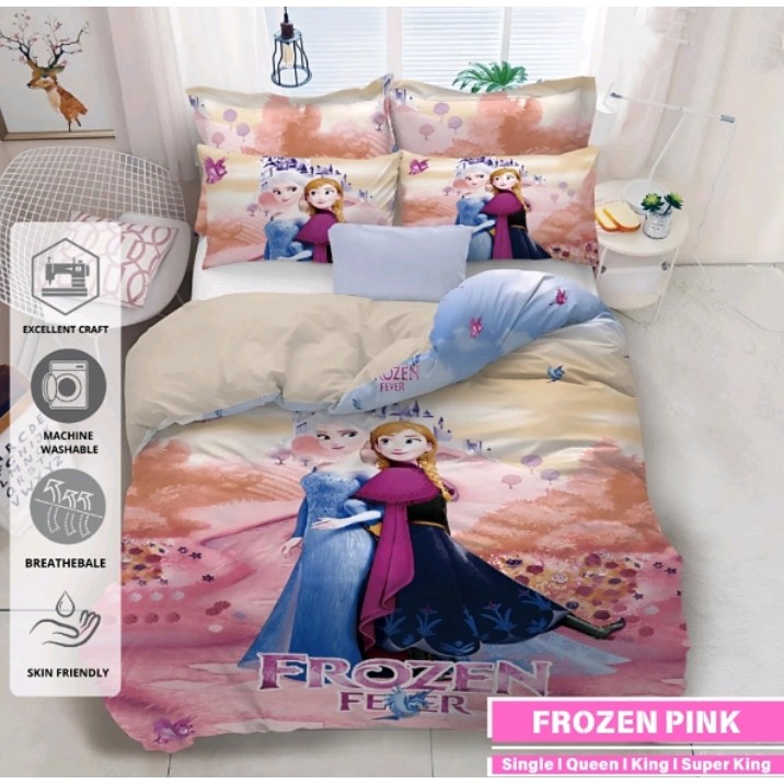 BEDCOVER SET ANAK/Bedcover+Sprei Full Set Motif Gambar Frozen Karakter Anak Perempuan Ukuran Kasur S