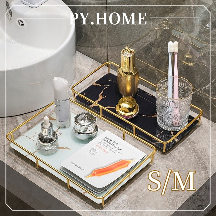 Marble Tray Bernda Hitam Putih Rak Penyimpanan Kosmetik Keramik  Pajangan Dekorasi Nampan Alat Kamar