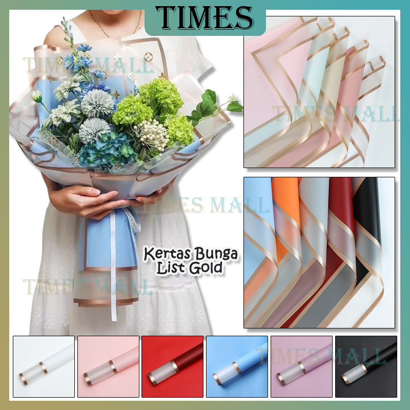 20 Lembar Kertas Buket Transparan /Kertas Buket Gold Line Transparant Color /Cellophane Flower Wrapp