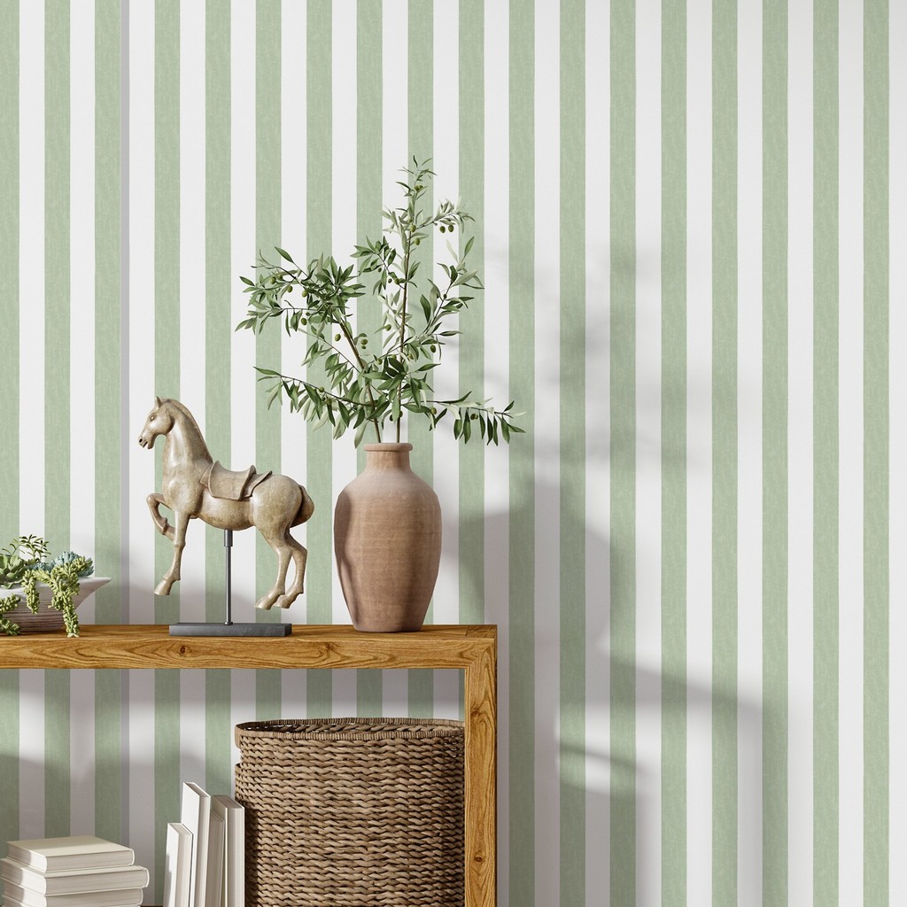 

Stripe Pattern Wallpaper Peel and Stick, Geometric Modern Green Stripes Wall Mural, Interior Room Wall Decorative Wallpaper