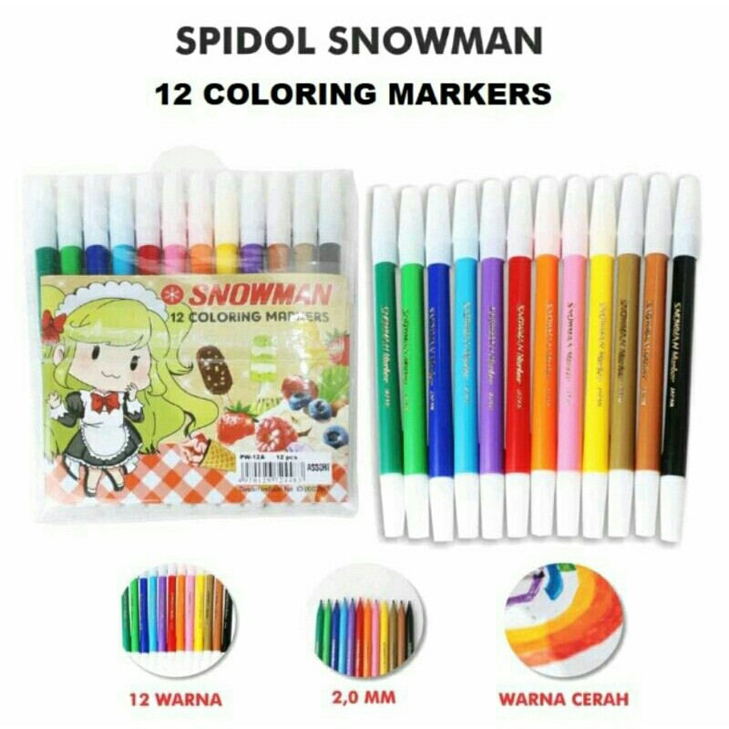 

SPIDOL WARNA SNOWMAN 12 COLOURS PW-12A / SPIDOL KECIL 12 WARNA 1 SET