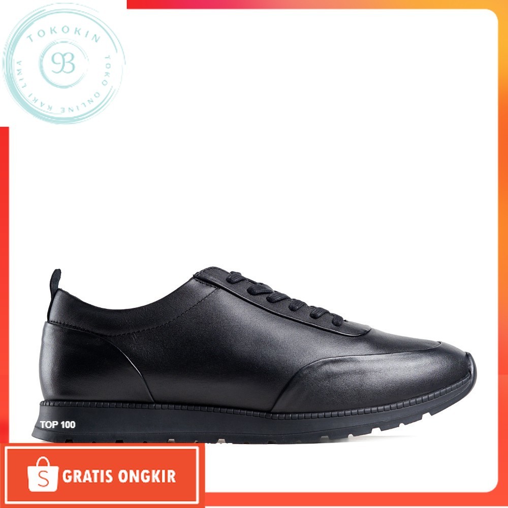 Sepatu Terbaru / Prabu - Panji All Black Sepatu Kulit Sneakers Pria Hitam