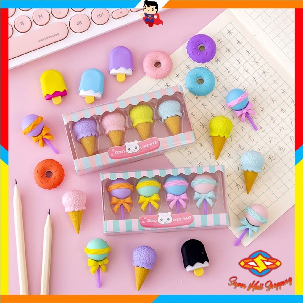 

SMS Penghapus 4 pcs/set penghapus lucu bentuk es krim penghapus lolipop donat penghapus pensil karakter sweet pengahpus anak sekolah karakter penghapus lucu
