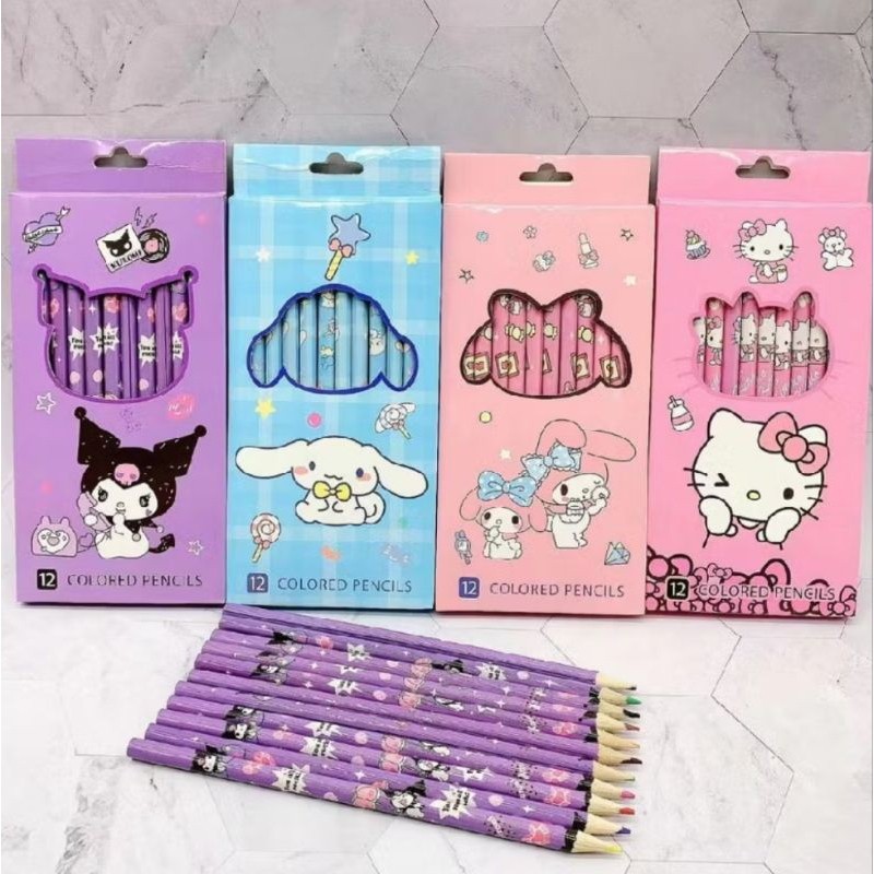 

[RF] Pensil Mewarnai Sanrio Karakter Kuromi Melody Pensil Warna Alat Tulis Set 12Pcs Warna Warni