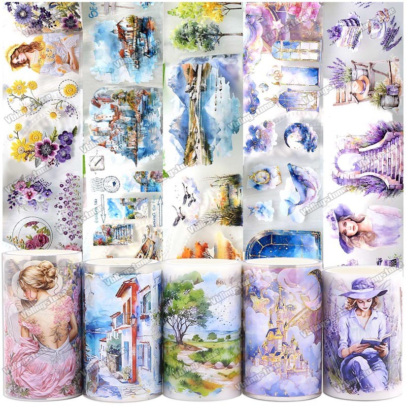 

2M Girl Flower Washi PET Tape Landscape PET Masking Tape Scrapbooking Decorative Tape Diary Planner