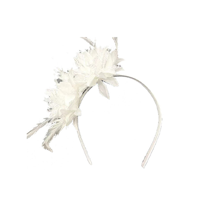 Headband Hiasan Rambut Bunga Bulu Bando Pita Bunga Gatsby   Pesta  Bando Pita Bunga Bulu - Putih