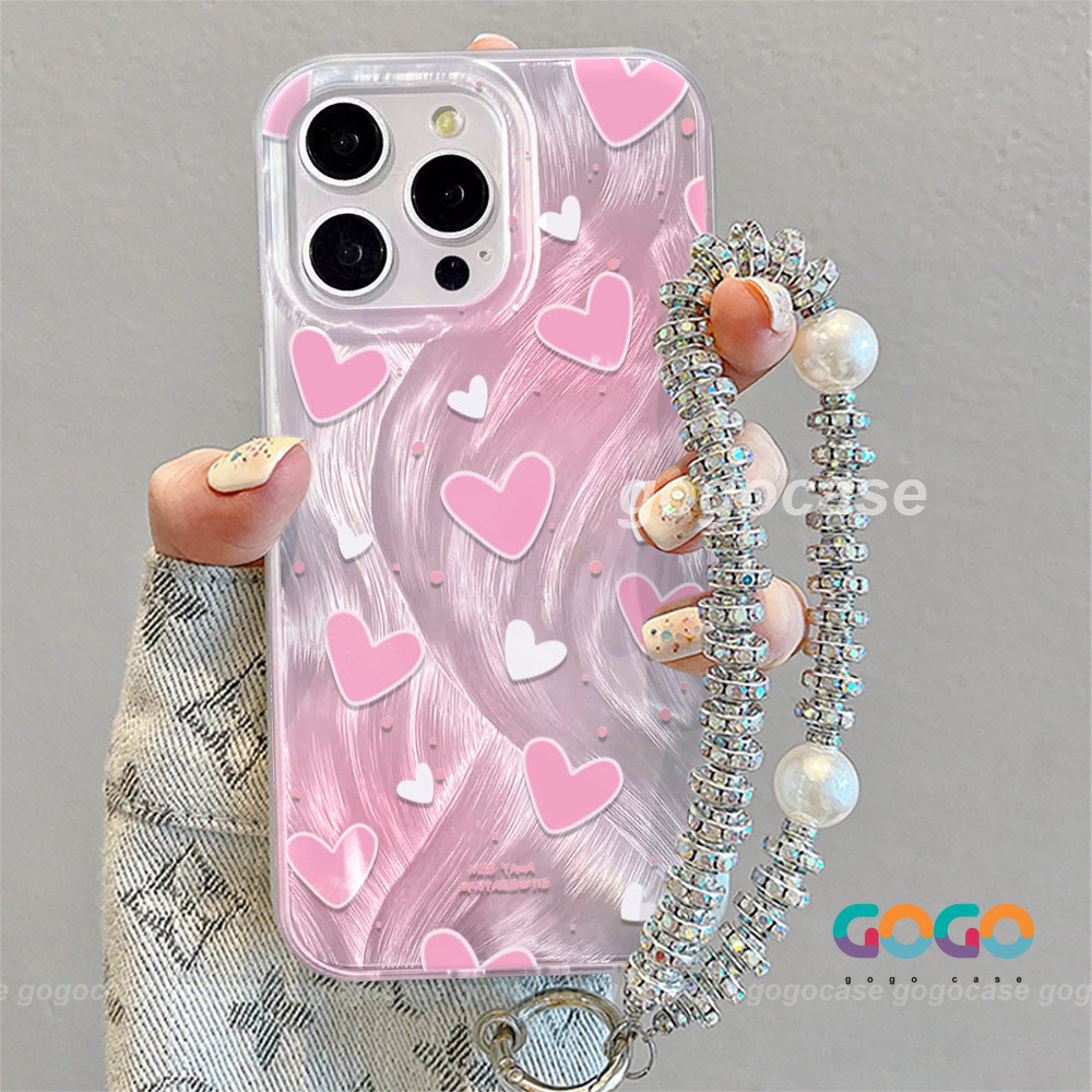 Case hp Modis Hati bercak merah muda yang lucu Berkilau Silver Dazzle aesthetic cewek cover cesing u