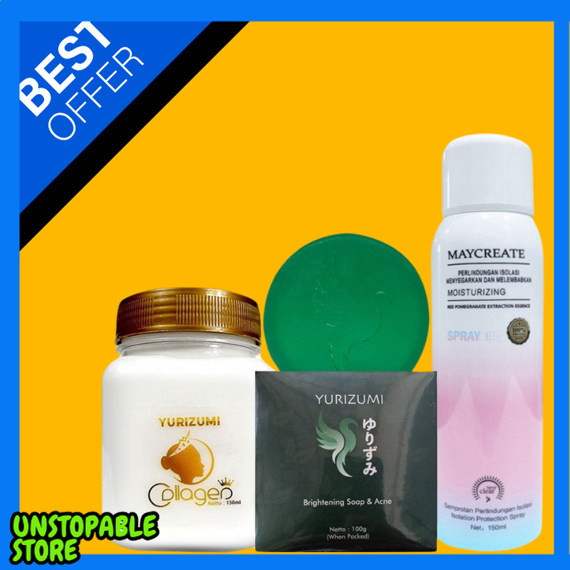 [ 3in1 ] Paket Combo Pemutih Badan Sabun Yurizumi + Bibit Collagen Yurizumi + Maycreate Spray BPOM