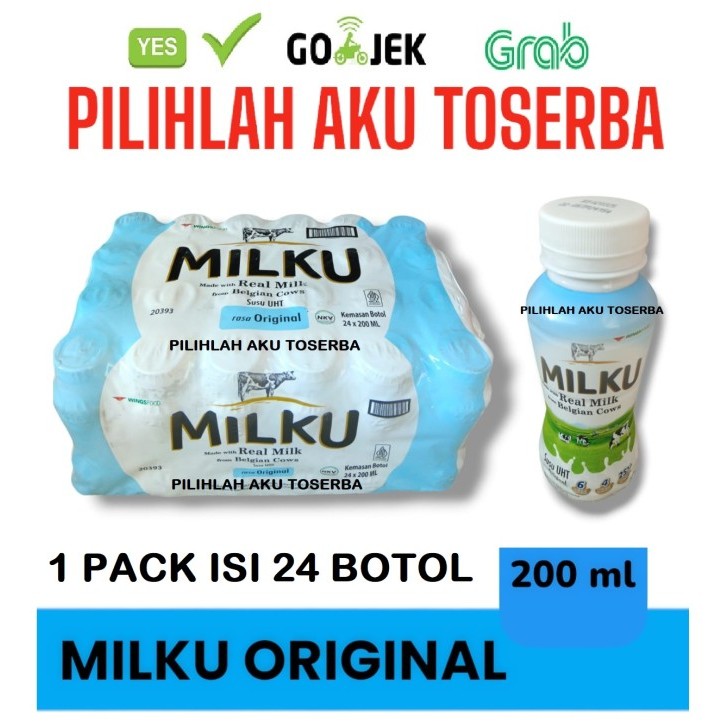 

MILKU Susu UHT Rasa ORIGINAL 200 ml - ( 1 PACK isi 24 botol )