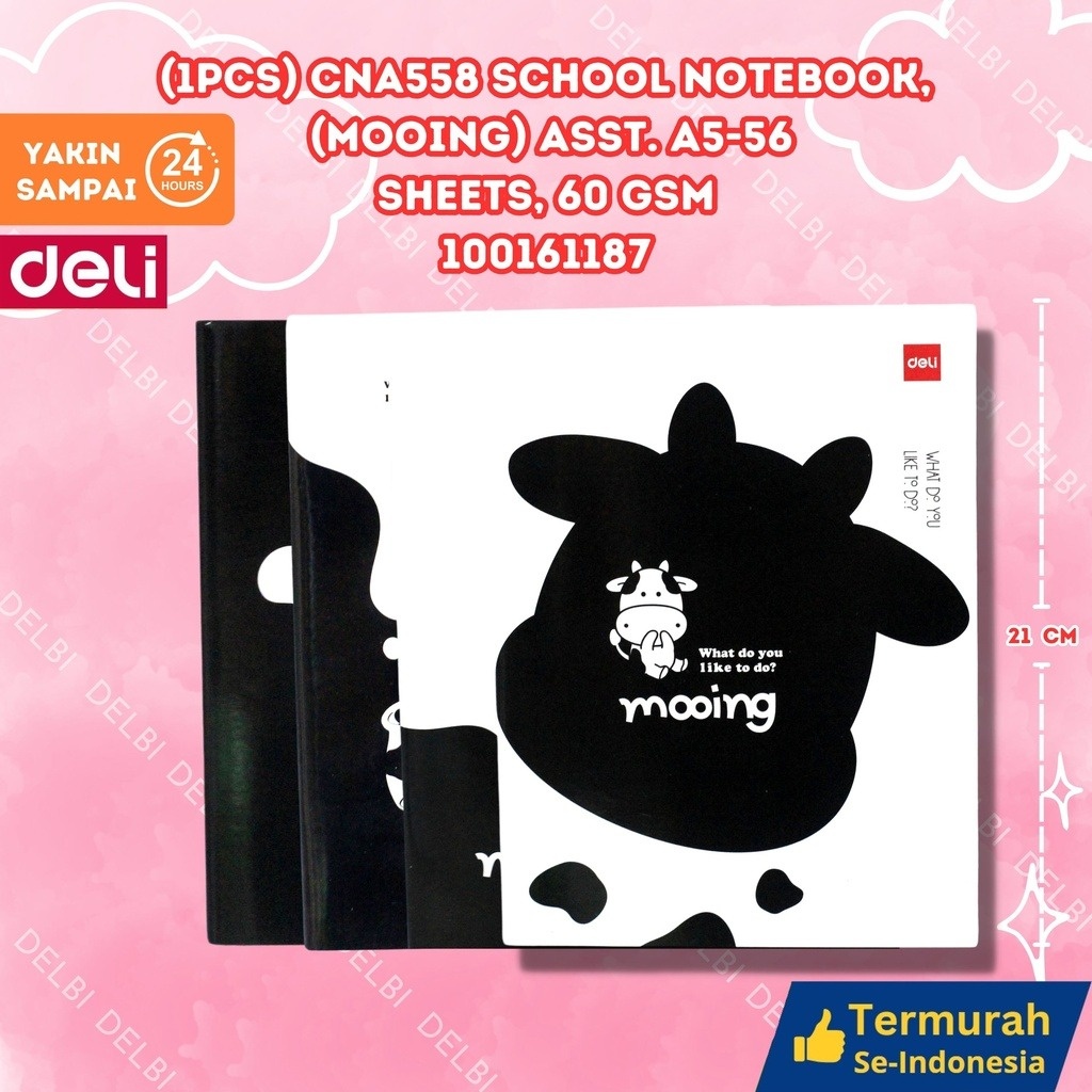 

Buku Tulis Deli isi 56Lembar (1PCS) CNA558 School Notebook, (Mooing) Asst. A5-56sheets, 60gsm