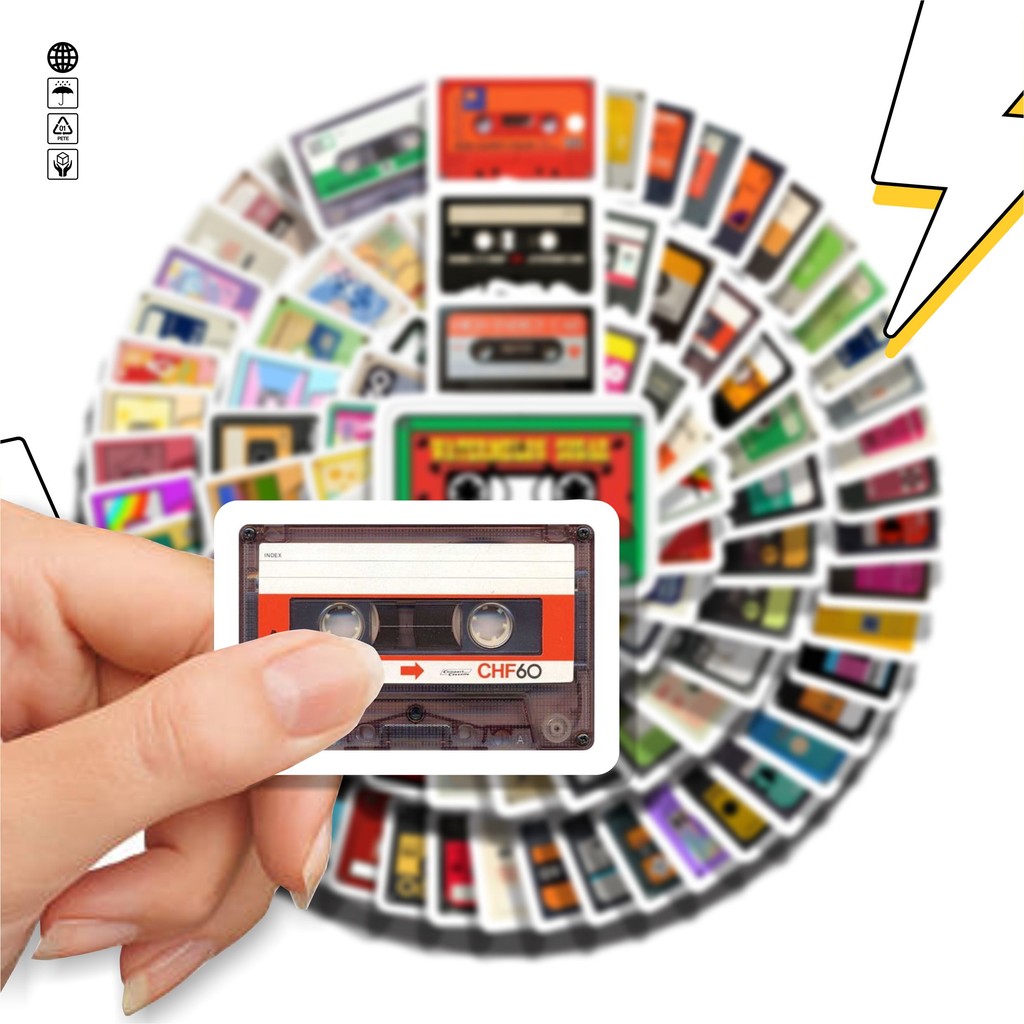 

COD 100 Pcs Stiker Audio Tape Lucu Anti Air Untuk Dekorasi Notebook Sepeda Skateboard Handphone DIY