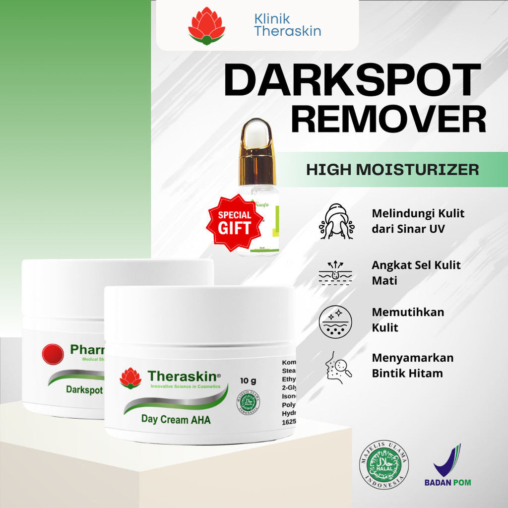 Theraskin 2in1 Penghilang Flek Hitam + Glowing / Krim Siang + Malam (Day Cream AHA + Darkspot White)