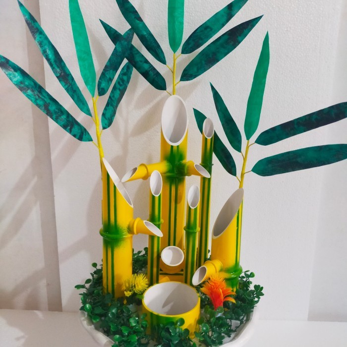 HIASAN Rumah Air Mancur Mini Bambu Hias Minimalis Tinggi 30 CM Murah - KUNING TIK-TOK