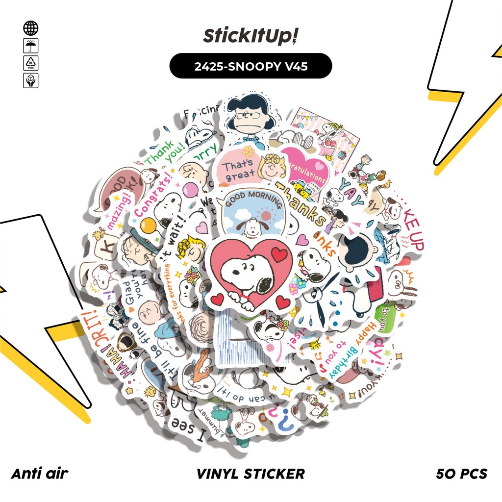 

COD✨ 50 Pcs Stiker Pack SNOOPY V45 Lucu Aesthetic Vynil Waterproof untuk Freebies Sticker Buku Journal Casing HP Laptop