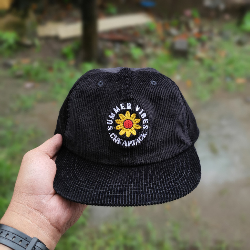 Cheapjack 6 Panel Cap Corduroy - Summer Vibes (BLACK)
