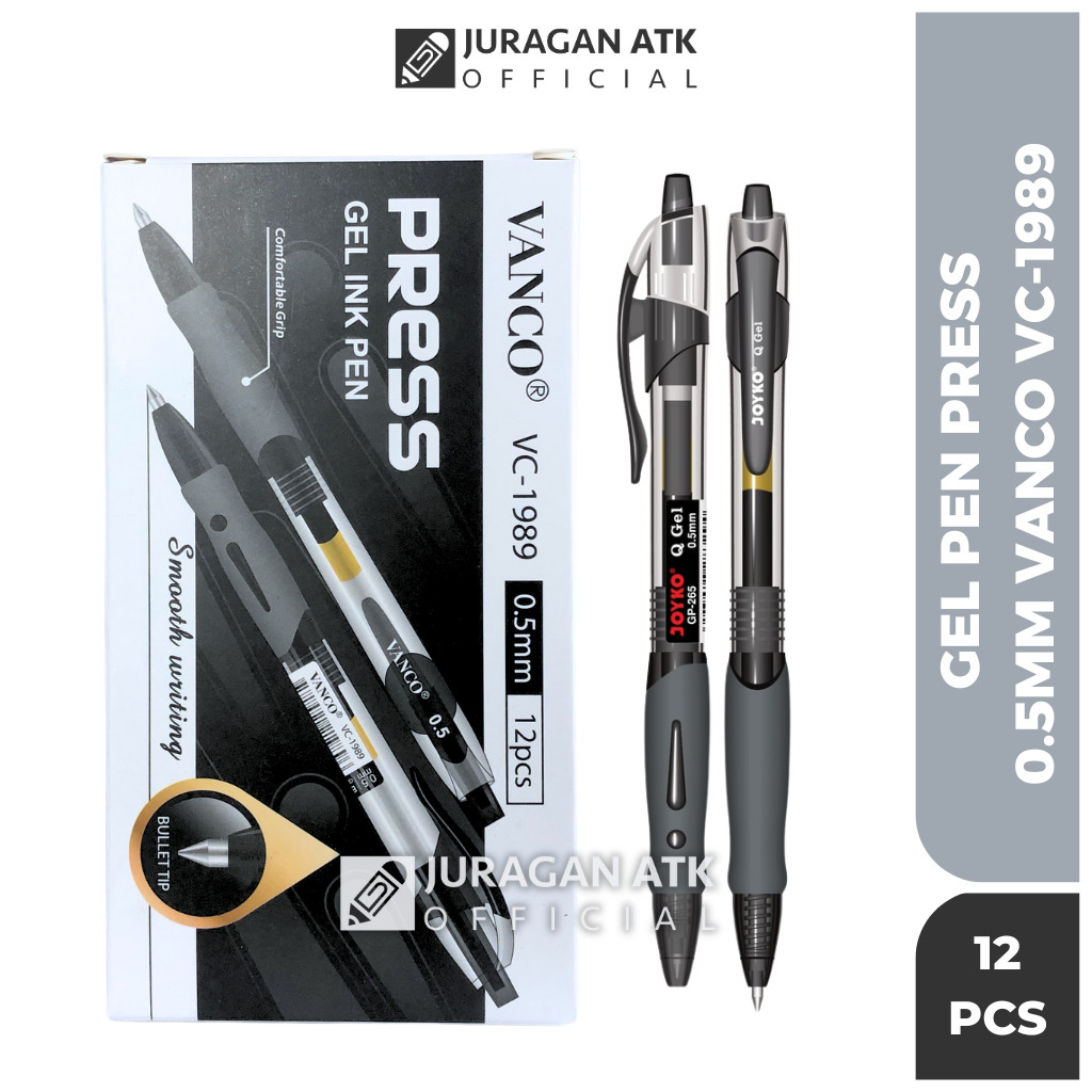 

( 1 Pack 12 Pcs ) Pulpen Gel Pen Klik 0.5MM / Bolpoin Gel VANCO Press VC-1989