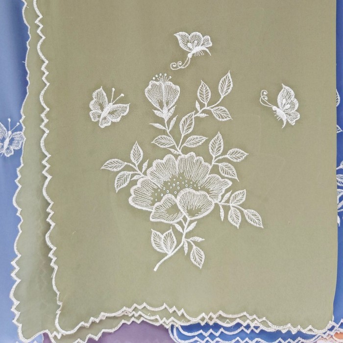 ✨TERLARIS✨ -Hijab pashmina bordir panjang 200cm - Abu tua